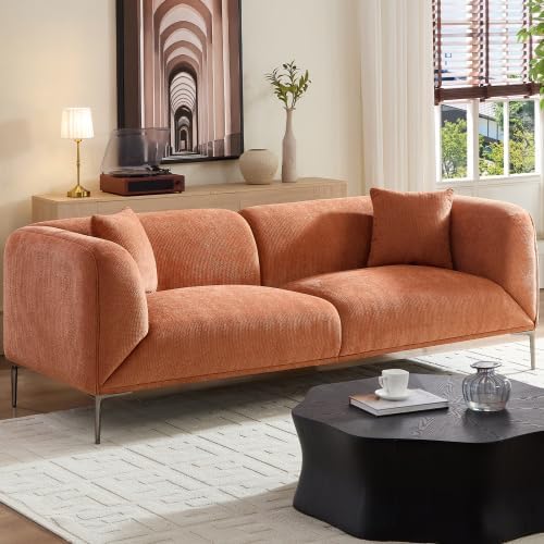 83" Mid-Century Modern Couch, Breathable Fabric Couch with Upholstered Cushions/Pillows, 3-Seat Sofas & Couches, for for Living Room/Bedroom/Lobby/officee (Brown)