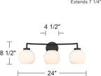 Possini Euro Design Nadia 24" High Modern 3 Light Bathroom Vanity Wall Lamp Light Fixture Mount Over The Sink Mirror Hardwired Cordless Black Milk Glass Shade