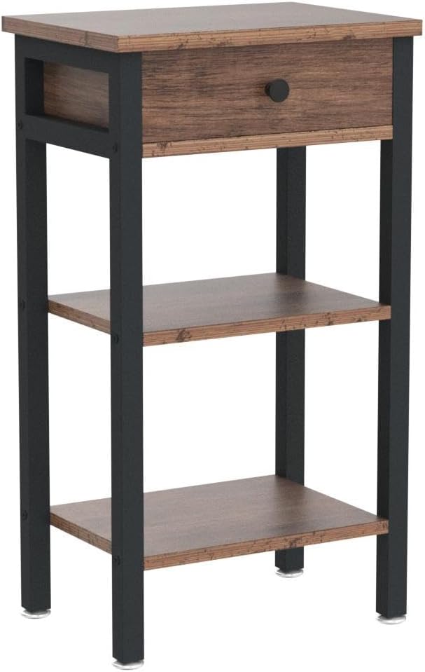 VECELO 27.5" Tall End Tables, Nightstands with Adjustable Shelf and Bin Drawer for Living Room/Bedroom,Set of 2