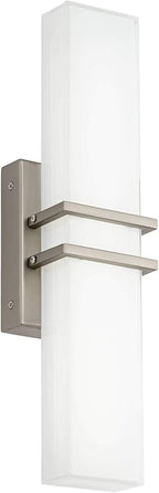 Possini Euro Design Exeter Modern Art Deco Wall Mount Light LED Brushed Nickel Silver Metal 17" Wide Vanity Fixture Rectangular Silk Screened Glass Shade Decor for Bathroom Over Mirror House Home