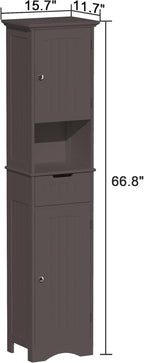 ChooChoo 67" Tall Bathroom Storage Cabinet Freestanding with Adjustable Shelves, Narrow Storage Linen Cabinet with 2 Doors and 1 Drawers for Bathroom, Living Room, Kitchen, Espresso