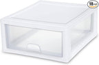 Sterilite 18-Pack 16 Quart Stacking Drawer, Clear Storage Closet Organizer, White Frame - Stackable Modular Plastic Drawers for Clothes, Accessories, Craft Supplies, Shoes or Linens