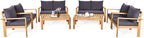 COSTWAY 8 Pieces Outdoor Acacia Wood Sofa Set, Outdoor Conversation Sofa Set with Table & Cushions Porch Chairs for Garden, Patio, Deck