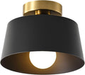 Ceiling Light Fixture, Hallway Ceiling Light with Gold Plate and Matte Black Shade, Modern Simple Style Porch Light Fixtures Semi Flush Mount (Black)