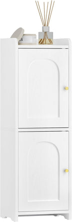 Bathroom Storage Cabinet, Corner Floor Cabinet with 2 Doors and Adjustable Shelf, Narrow Toilet Paper Cabinets, Bathroom Organizer for Small Spaces, 7.9" D x 9.8" W x 29.5" H White