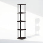 Furinno Turn-N-Tube Corner Shelf, 5-Tier Corner Display Rack, Shelving Unit, for Organization and Storage, Living Room, Home Office, Garage, Bedroom, Dark Walnut