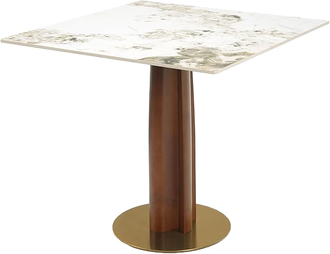 Sintered Stone Square Office Table and Chair Set - Meeting Table for Small Offices (Walnut‌ Leg and Pandora Top, 1 Table and 2 Chairs)