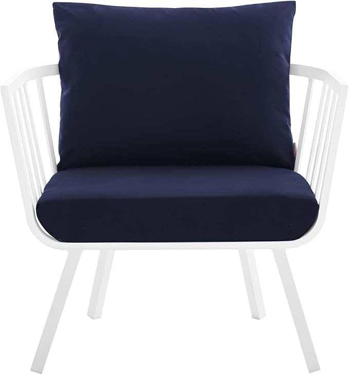 Modway Riverside Outdoor Furniture, Two Armchairs, White Navy