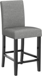 LSSPAID Bar Stools Set of 2, 24.8 Inch Upholstered Fabric Counter Height Stools, Modern Kitchen Island Wood Bar Chairs Barstools with Backrest and Solid Wood Legs, Grey