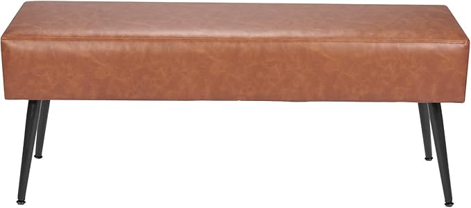 VEVOR Leather Bedroom Bench, PU Leather Bench with Metal Legs and with Stitching for Entryway, Upholstered Shoe Bench Seat, Modern End of The Bed Benches for Living Room, Dining Room, Hallway, Brown