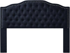 24KF Upholstered Button Tufted Queen Headboard with Nailhead Trim, Elegant Boucle Fabric Full headboard, 6031-Q-Boucle-Navy