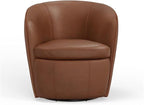 Pemberly Row Traditional Vintage All Italian Leather Swivel Club Chair in Brown