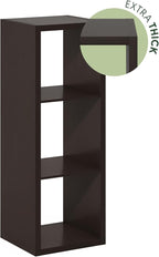 Furinno Cubicle Book Shelf, 3-Cube Thick Frame Bookshelf, Horizontally & Vertically Reversible Bookcase with Open Back, 14.6 x 15.9 x 44, for Living Room, Bedroom, Home Office, Black Dark Oak
