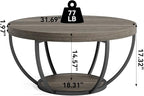 LITTLE TREE Round Coffee Table, 32" Circle Coffee Table for Living Room, 2-Tier Wood Accent Center Table with Open Storage Industrial Design Home Furniture (Grey and Black)