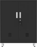 Metal Storage Cabinet with Locking Doors and Adjustable Shelves, Small Lockable Storage Cabinet for Home Office Garage Pantry Entryway Living Room (Black)