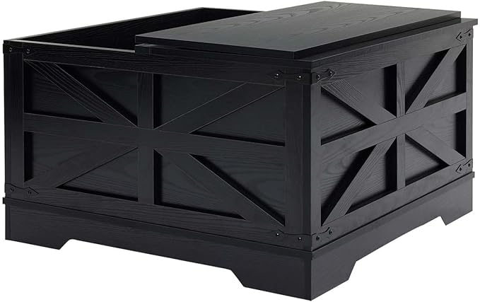 Lift Top Coffee Table, 31.5" Square Coffee Table with Storage, Farmhouse Coffee Tables for Living Room, Cocktail Tables with Large Hidden Compartment, Rustic Black
