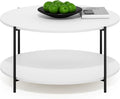 Furinno BESI Coffee Table, 2-Tier Round Modern Coffee Table with Metal Legs, Metal Frame Side Table with Open Shelf, for Living Room, Bedroom, Home Office, White
