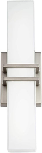 Possini Euro Design Exeter Modern Art Deco Wall Mount Light LED Brushed Nickel Silver Metal 17" Wide Vanity Fixture Rectangular Silk Screened Glass Shade Decor for Bathroom Over Mirror House Home