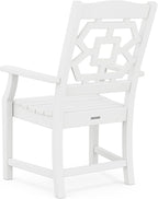 Martha Stewart by POLYWOOD Chinoiserie Outdoor Dining Arm Chair, White, Durable HDPE All-Weather, Comfortable Patio Seating with Latticework Back, Backyard, Garden Furniture, Made in The USA