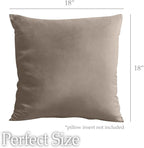 lalaLOOM Velvet Throw Pillow Covers, Set of 2, 18x18 Decorative Square Pillows Home Decor, Soft Accent Cases, Silky Machine Washable Pillowcases for Sofa, Couch, Bedroom, Living Room, Taupe