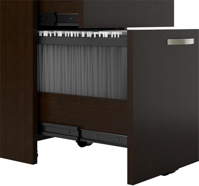 Bush Business Furniture Office in an Hour 65W L Shaped Cubicle Desk with Storage, Drawers, and Organizers in Mocha Cherry | Modern Computer Table Set with Privacy Panels for Commercial Workspace