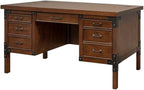 Pemberly Row Rustic Half Pedestal Wood Desk Writing Table Office Desk in Brown