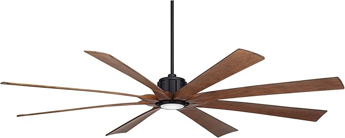 Possini Euro Design 80" Defender Modern Industrial Outdoor Ceiling Fan with Dimmable LED Light Remote Control Matte Black Damp Rated for Patio Exterior House Home Porch Gazebo Garage Barn