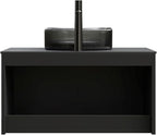 30 Inch Bathroom Vanity with Sink, Floating Fluted Vanity with Vessel Sink, Modern Bathroom Vanity Cabinet with 2 Doors with Metal Trim, Round Glass Sink & Sintered Stone Top, Black