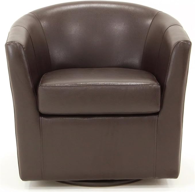Pemberly Row 19" H Faux Leather Swivel Club Chair in Dark Brown