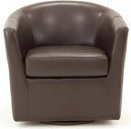 Pemberly Row 19" H Faux Leather Swivel Club Chair in Dark Brown