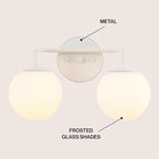 JONATHAN Y JYL3535C Louis Parisian Globe 15" 2-Light Metal/Frosted Glass Modern Contemporary LED Vanity Light Midcentury, Glam, Transitional, Bathroom, Powder Room, Dressing Room, Bedroom, Almond
