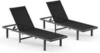 Pool Lounge Chairs Set of 2，Outdoor Lounge Chairs with Wheels and 5-Position Recliner -Easy to Move- Aluminum Patio Lounge Chair for Poolside, Deck (Black)