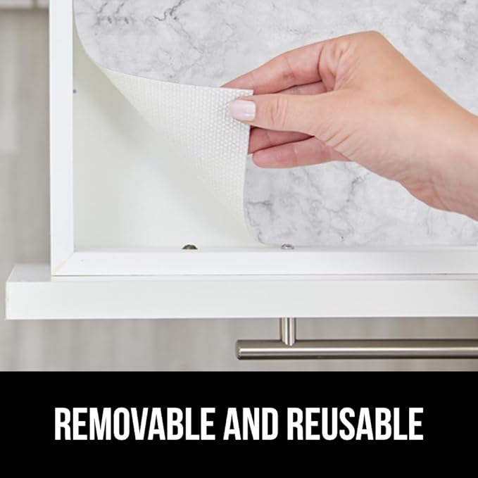 GORILLA GRIP DripGuard Shelf Liner, Non Adhesive Drawer and Kitchen Cabinet Protector, Slip Resistant BPA Free Smooth Surface Plastic Liners for Cabinets, Bathrooms, Closets, 12x240 Inch, Marble