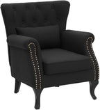 Accent Reading Arm Chairs for Living Room Bedroom, Midcentury Modern Comfy Corner Sofa Chair, Wingback Waiting Room Club Chair with Button Tufted Back &Lumbar Pillow, Velvet Black