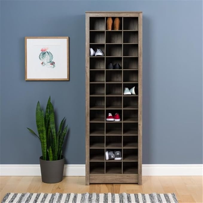 Prepac Gray Tall Storage Cabinet, Shoe Cabinet, Entryway Furniture with 36 Shoe Cubbies 13"D x 23.5" W x 72.5" H