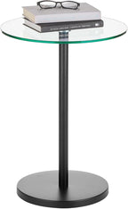mDesign Glass Top Side/End Drink Table - Tall Modern Round Accent Metal Nightstand Furniture for Living Room, Dorm, Home Office, and Bedroom - 16" Round - Clear/Matte Black