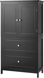 Polibi 43.3" H Storage Cabinet with 2 Doors, 2 Drawers, Adjustable Shelf, Wooden Linen Cabinet for Bathroom, Office, Kitchen, Black