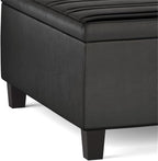 SIMPLIHOME Ellis 36 inch Wide Contemporary Square Coffee Table Storage Ottoman in Distressed Black Vegan Faux Leather, Assembled, for The Living Room and Bedroom