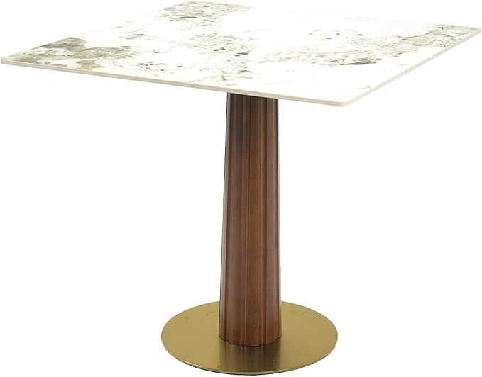 Sintered Stone Square Office Table and Chair Set - Meeting Table for Small Offices (Dark Brown Leg and Pandora Top, 1 Table and 4 Chairs)