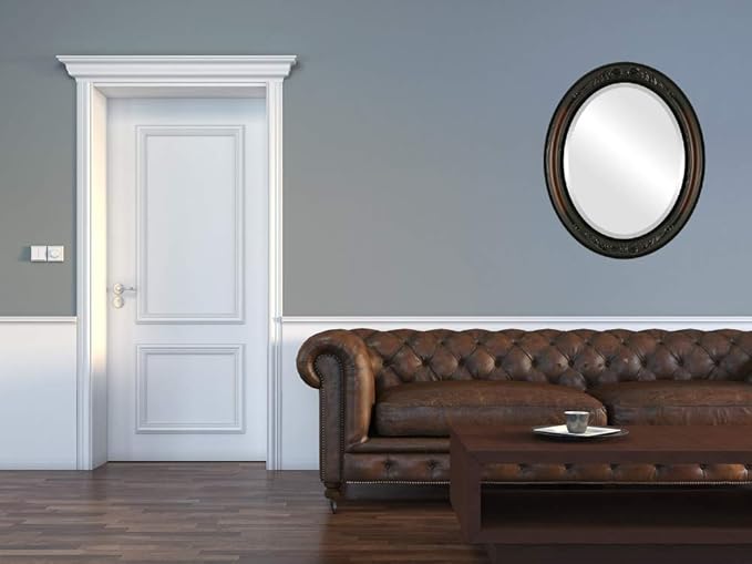 OVALCREST Oval Beveled Wall Mirror for Home Decor - Florence Style - Walnut - 28" x 24"