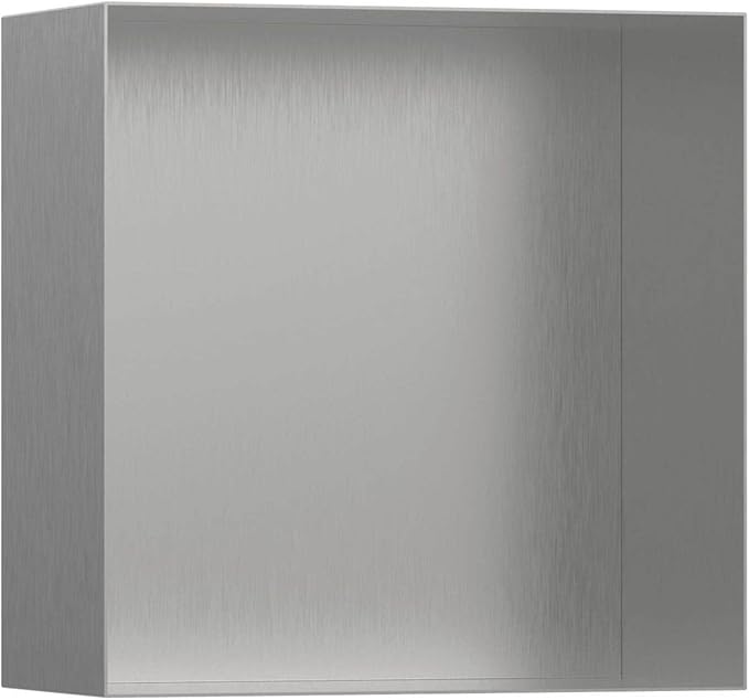 hansgrohe XtraStoris Minimalistic Recessed Wall Niche with Open Frame 12"x 12"x 5.5" in Brushed Stainless Steel, 56079800