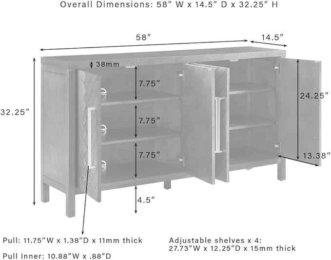 Crosley Furniture Darcy Modern Sideboard Buffet Cabinet with Storage Shelves, Living Room, Kitchen, Dining, Dark Brown