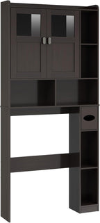 Vabches Over The Toilet Storage Cabinet, Bathroom Shelf Over Toilet with Glass Doors and Adjustable Shelves, Espresso Freestanding Home Space Save Toilet Rack for Restroom, Bathroom, Laundry