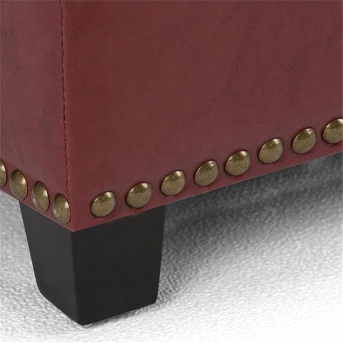 SIMPLIHOME Kingsley 48 inch Wide Transitional Rectangle Large Storage Ottoman in Radicchio Red Vegan Faux Leather, Assembled, For the Living Room, Entryway and Family Room