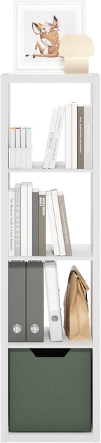 Furinno Cubicle Book Shelf, 4-Cube Vertical Thick Frame Bookshelf, Horizontally & Vertically Reversible Bookcase with Open Back, 14.6 x 15.9 x 58, for Living Room, Bedroom, Home Office, White