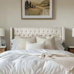 Madison Park Amelia Upholstered Headboard | Nail Head Trim Wingback Button Tufted | King, Cream