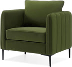 Velvet Accent Chairs Set of 2, Comfy Upholstered Single Sofa Chair Mid-Century Modern Armchair with Thick Cushion and Wood Frame Side Chair for Living Room Bedroom Apartment (Green)
