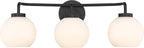 Possini Euro Design Nadia 24" High Modern 3 Light Bathroom Vanity Wall Lamp Light Fixture Mount Over The Sink Mirror Hardwired Cordless Black Milk Glass Shade
