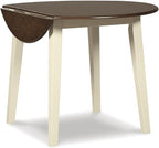Signature Design by Ashley Woodanville Cottage 40" Round Drop Leaf Dining Table, Cream & Brown