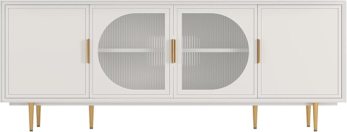 66" Modern TV Stand for TVs up to 75",TV Cabinet with Glass Door,Entertainment Center with Storage,Television Stands with Gold Legs,Media Console for Bedroom,Living Room,White